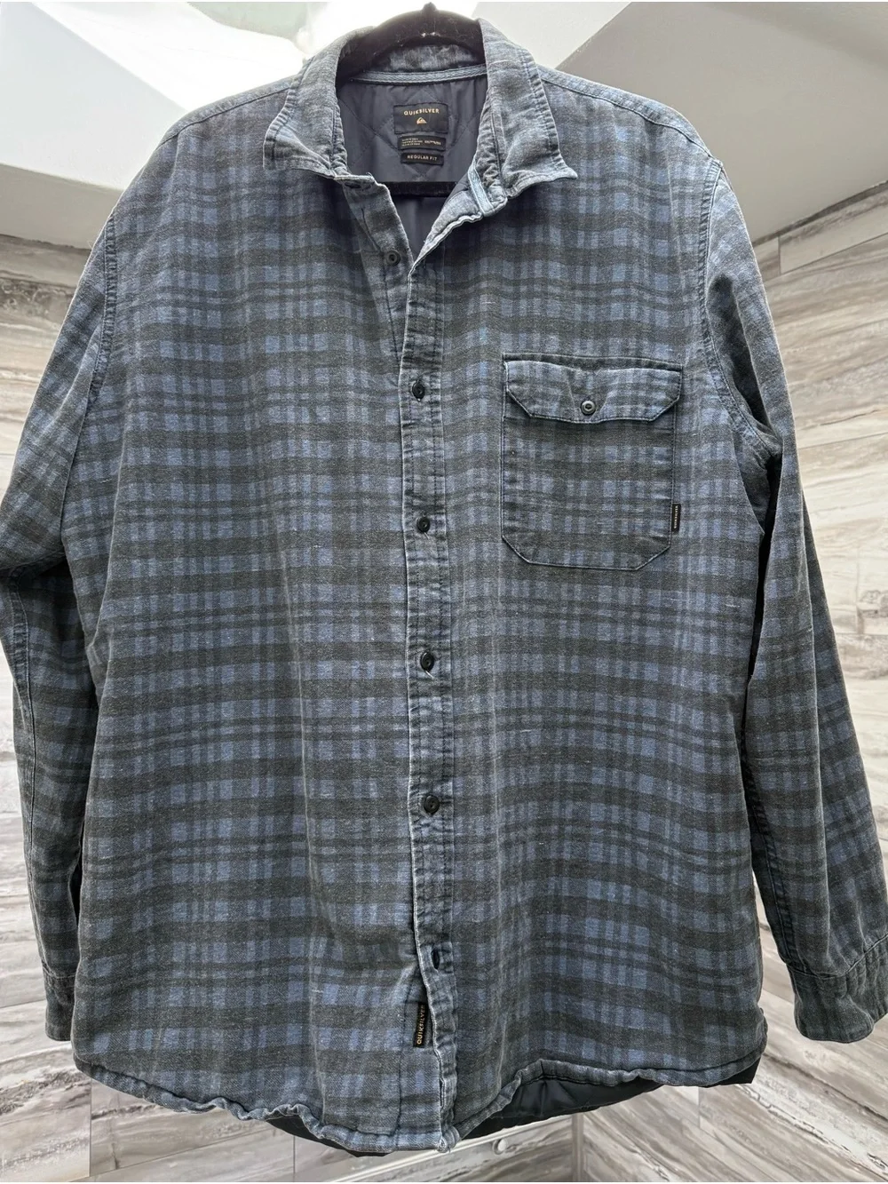 M’s XXL Quiksilver Plaid Flannel Shirt Jacket with Quilted Lining